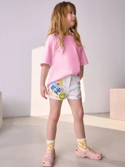 Chalk White Denim 100% Cotton Smileyworld Graffiti Shorts (3-16yrs)