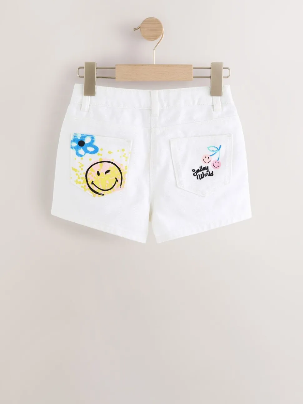 Chalk White Denim 100% Cotton Smileyworld Graffiti Shorts (3-16yrs)