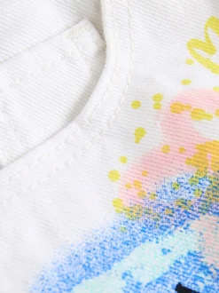 Chalk White Denim 100% Cotton Smileyworld Graffiti Shorts (3-16yrs)