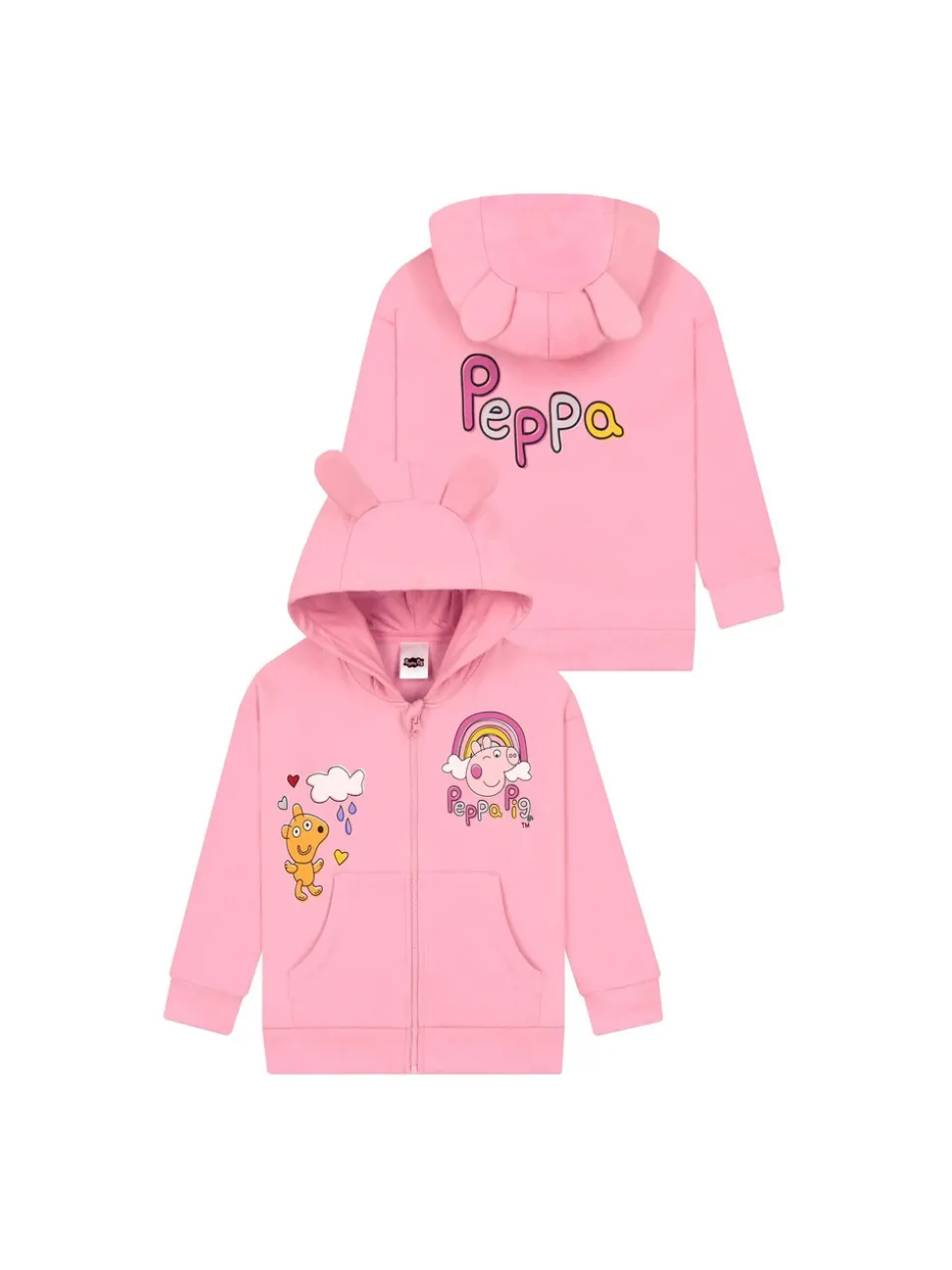 Character Pink Peppa Pig Zip Hoodie With 3D Ears