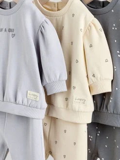 Charcoal Grey & Cream Baby Sweatshirt & Joggers 6 Piece Set (0mths-2yrs)