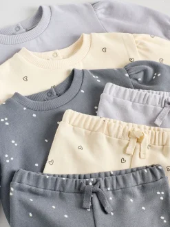 Charcoal Grey & Cream Baby Sweatshirt & Joggers 6 Piece Set (0mths-2yrs)