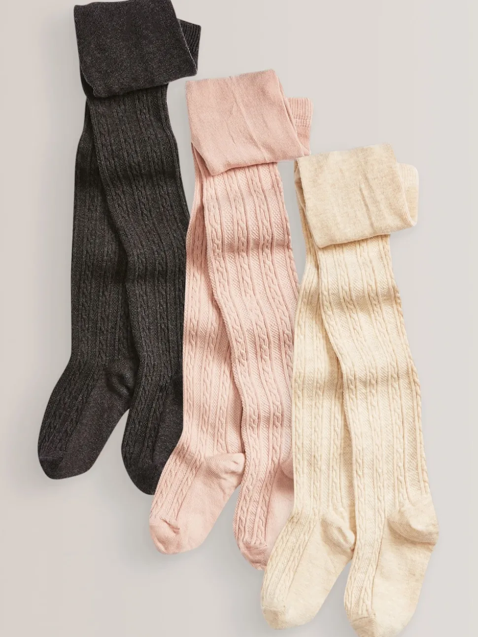 Charcoal Grey/Pink/Cream Regular Length Cotton Rich Cable Tights 3 Pack