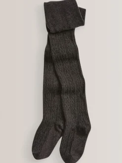 Charcoal Grey/Pink/Cream Regular Length Cotton Rich Cable Tights 3 Pack