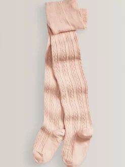 Charcoal Grey/Pink/Cream Regular Length Cotton Rich Cable Tights 3 Pack