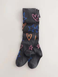 Charcoal Grey Cotton Rich Heart Print Tights 1 Pack