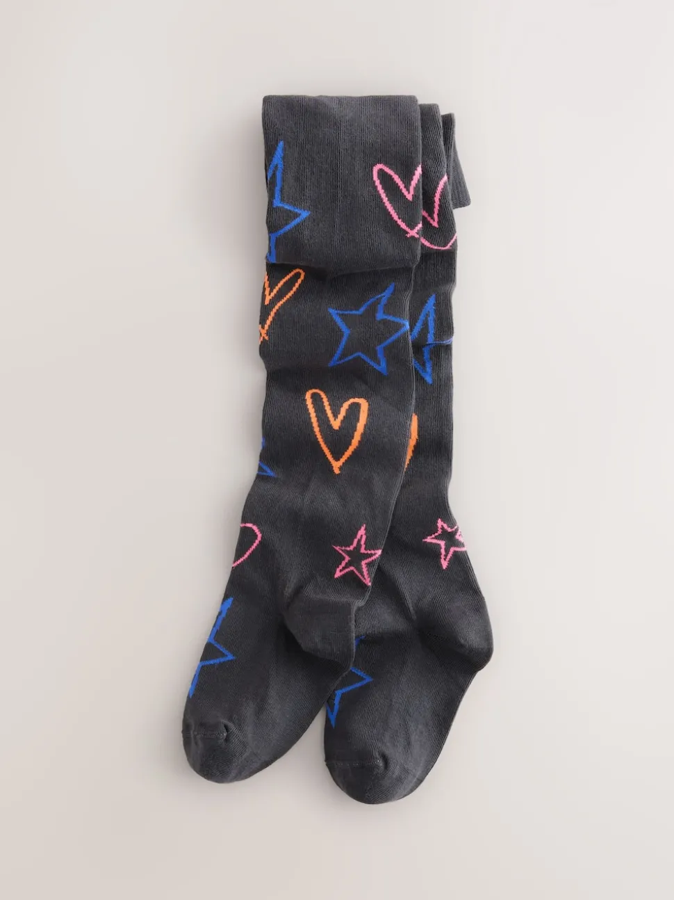 Charcoal Grey Cotton Rich Heart Print Tights 1 Pack