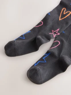 Charcoal Grey Cotton Rich Heart Print Tights 1 Pack