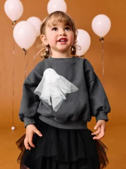 Charcoal Grey Halloween Ghost Crew Neck Sweatshirt (3mths-7yrs)