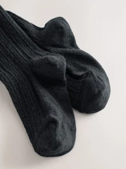 Charcoal Grey Longer Length Cotton Rich Cable Tights