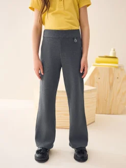 Charcoal Grey Longer Length Pull-On Cotton Rich Stretch Boot Cut School Trousers (3-16yrs)