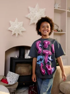 Charcoal Grey Oversized 100% Cotton Disney Lilo and Stitch T-Shirt (3-16yrs)