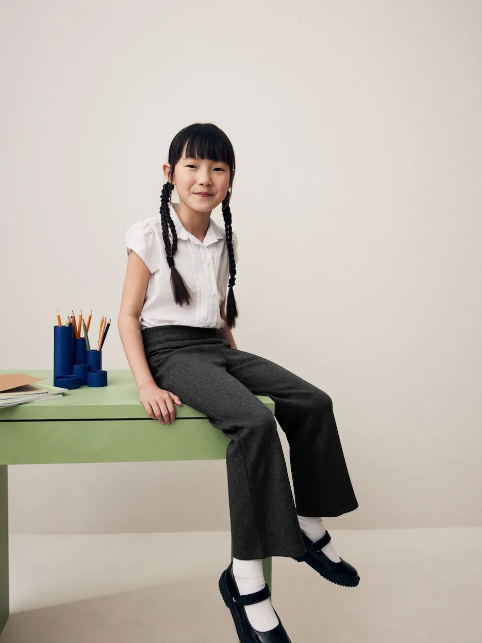 Charcoal Grey 2 Pack Pull-On Cotton Rich Stretch Boot Cut School Trousers (3-17yrs)