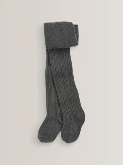 Charcoal Grey Regular Length Cotton Rich Cable Tights