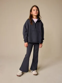 Charcoal Grey Zip Neck Top and Foldover Flare Set (3-16yrs)