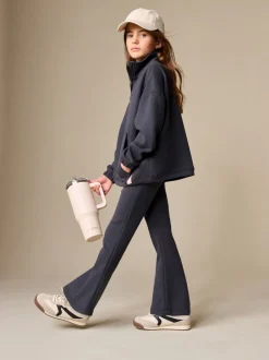 Charcoal Grey Zip Neck Top and Foldover Flare Set (3-16yrs)
