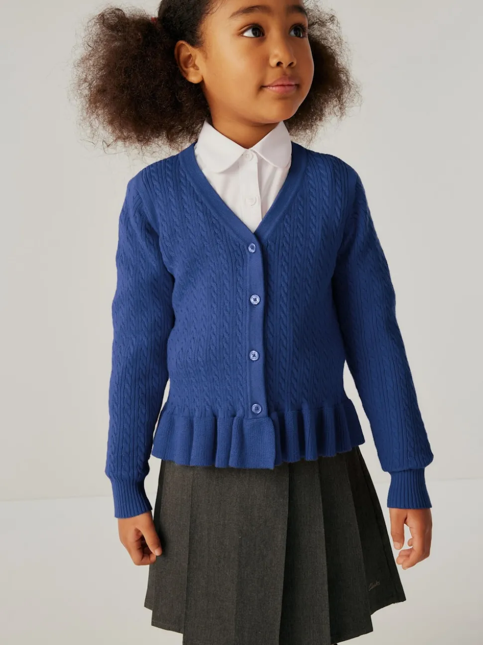 Clarks Blue Cable Knit Frill School Cardigan
