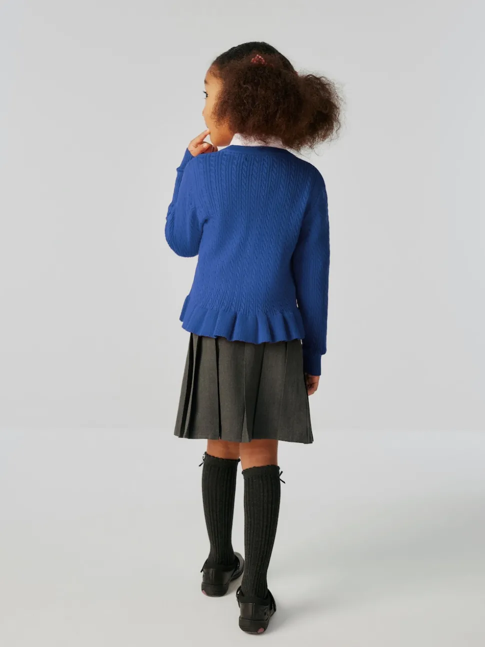 Clarks Blue Cable Knit Frill School Cardigan