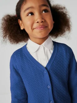 Clarks Blue Cable Knit Frill School Cardigan