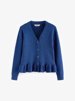 Clarks Blue Cable Knit Frill School Cardigan
