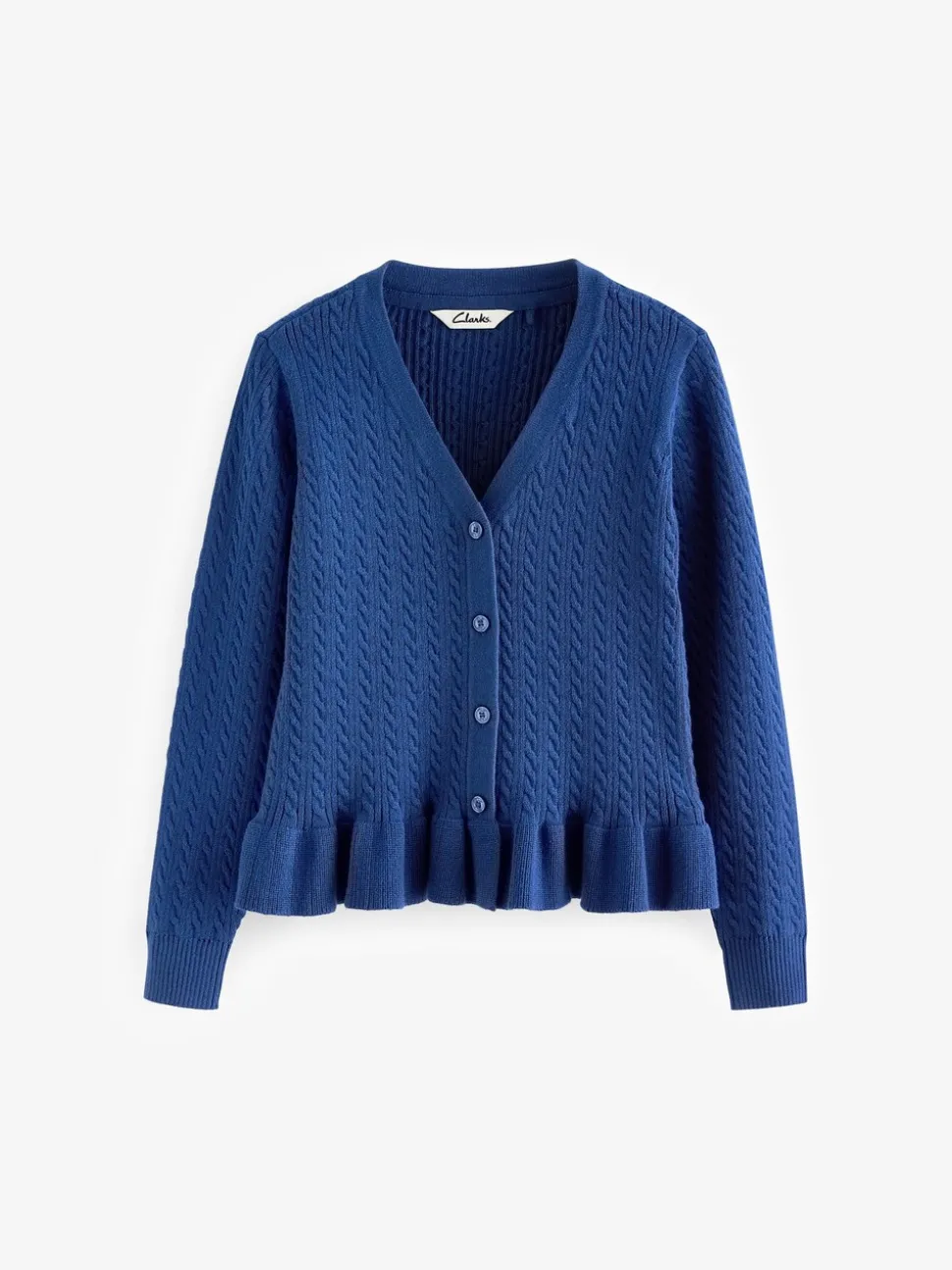 Clarks Blue Cable Knit Frill School Cardigan