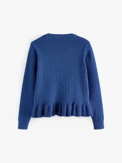 Clarks Blue Cable Knit Frill School Cardigan