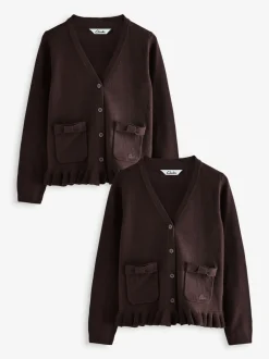 Clarks Brown Bow Knitted School Cardigans 2 Pack