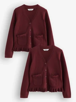 Clarks Burgundy Red Bow Knitted School Cardigans 2 Pack