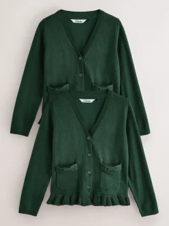 Clarks Green Bow Knitted School Cardigans 2 Pack