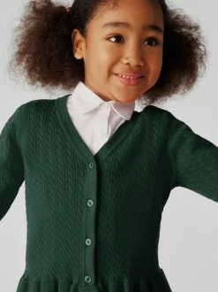 Clarks Green Cable Knit Frill School Cardigan