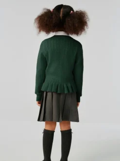 Clarks Green Cable Knit Frill School Cardigan