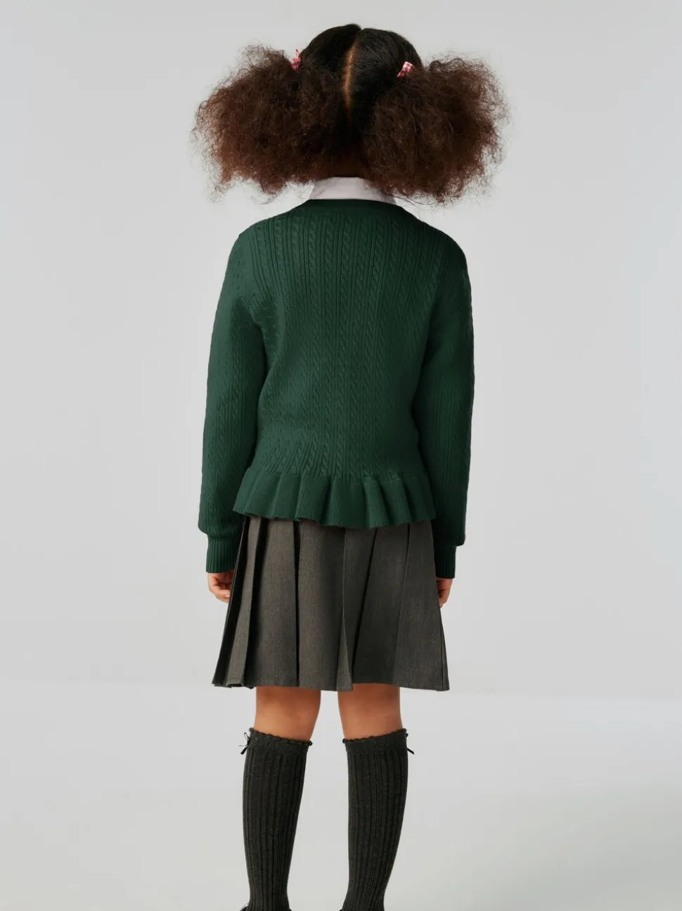 Clarks Green Cable Knit Frill School Cardigan