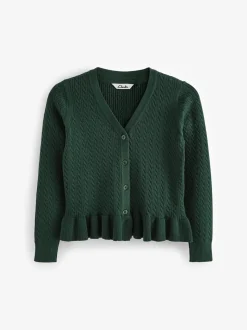 Clarks Green Cable Knit Frill School Cardigan