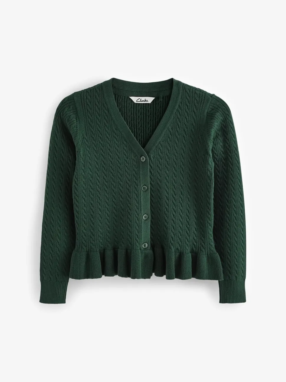 Clarks Green Cable Knit Frill School Cardigan