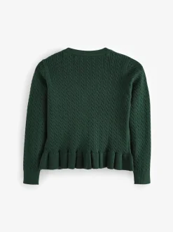 Clarks Green Cable Knit Frill School Cardigan