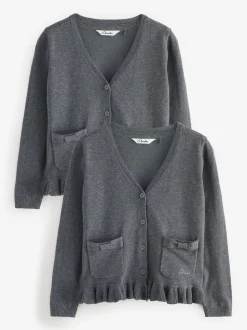Clarks Grey Bow Knitted School Cardigans 2 Pack