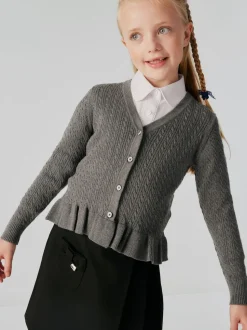 Clarks Grey Cable Knit Frill School Cardigan