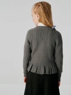 Clarks Grey Cable Knit Frill School Cardigan