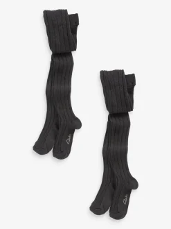 Clarks Grey Ribbed Tights 2 Pack