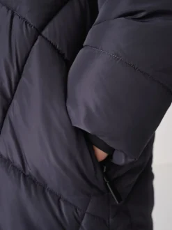 Clarks Navy Girls Shower Resistant Longline Padded Coat