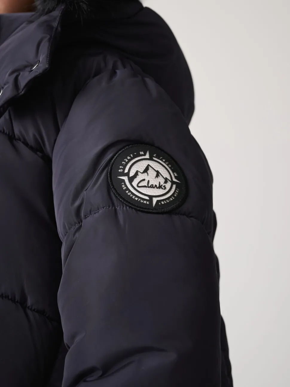 Clarks Navy Girls Shower Resistant Longline Padded Coat