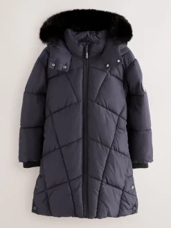 Clarks Navy Girls Shower Resistant Longline Padded Coat