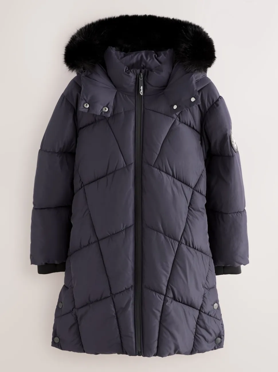 Clarks Navy Girls Shower Resistant Longline Padded Coat