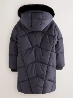 Clarks Navy Girls Shower Resistant Longline Padded Coat