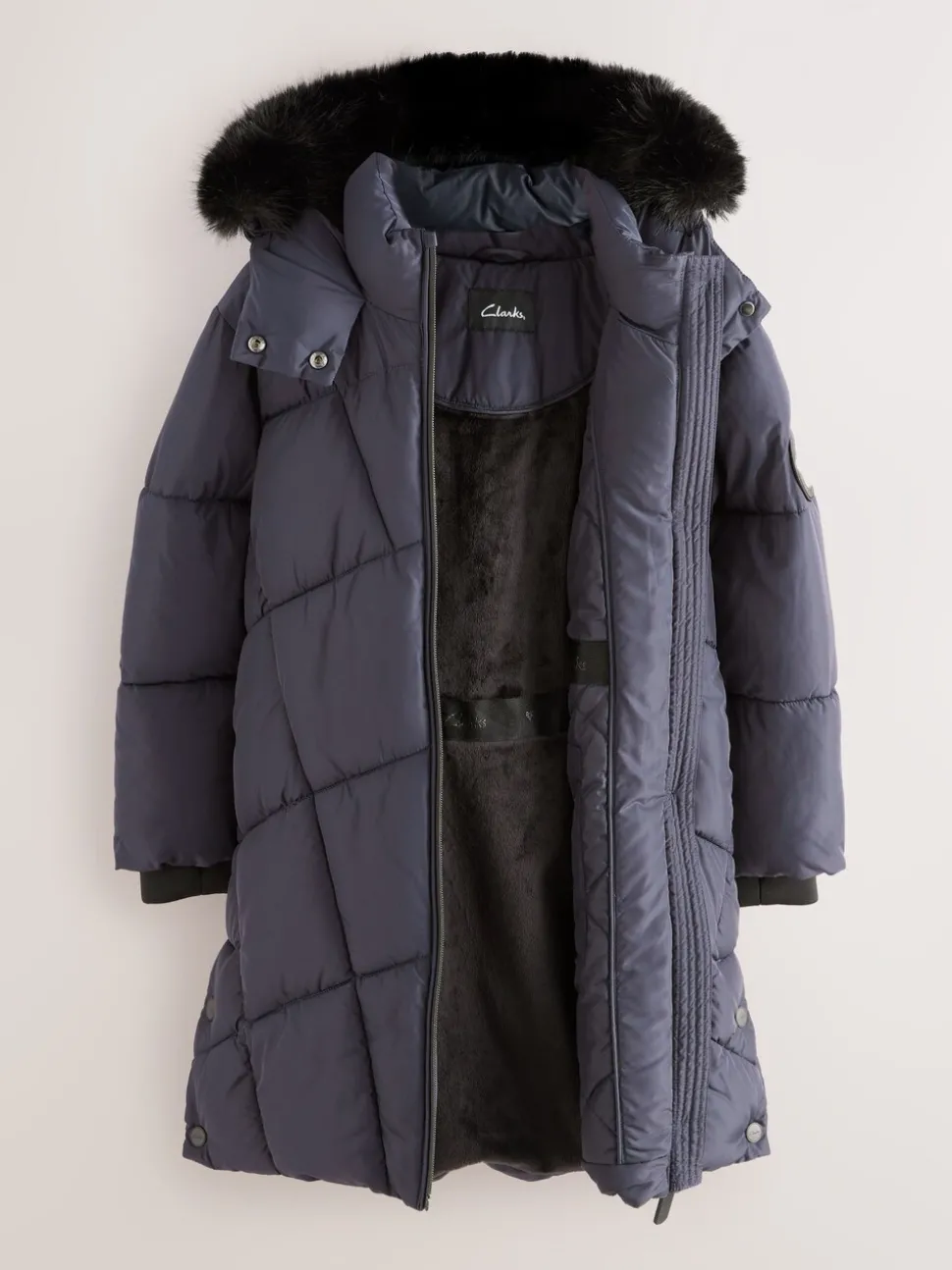 Clarks Navy Girls Shower Resistant Longline Padded Coat