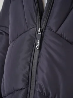 Clarks Navy Girls Shower Resistant Longline Padded Coat