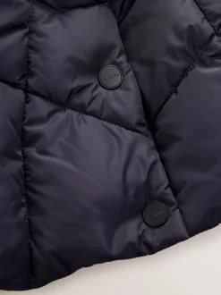 Clarks Navy Girls Shower Resistant Longline Padded Coat