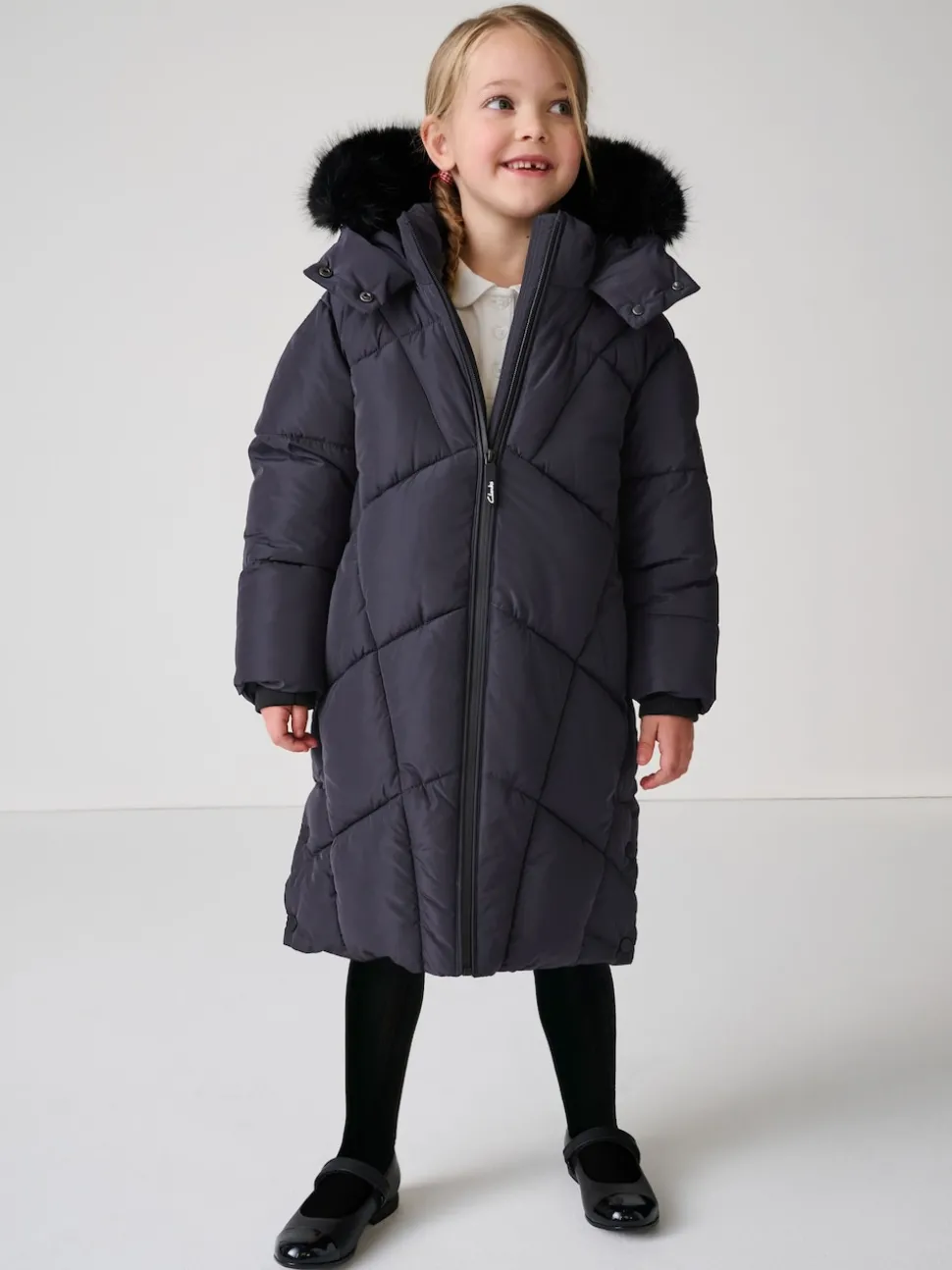 Clarks Navy Girls Shower Resistant Longline Padded Coat