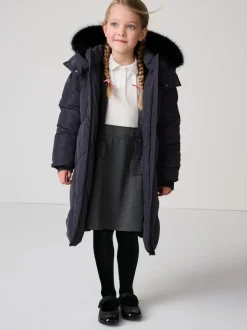Clarks Navy Girls Shower Resistant Longline Padded Coat