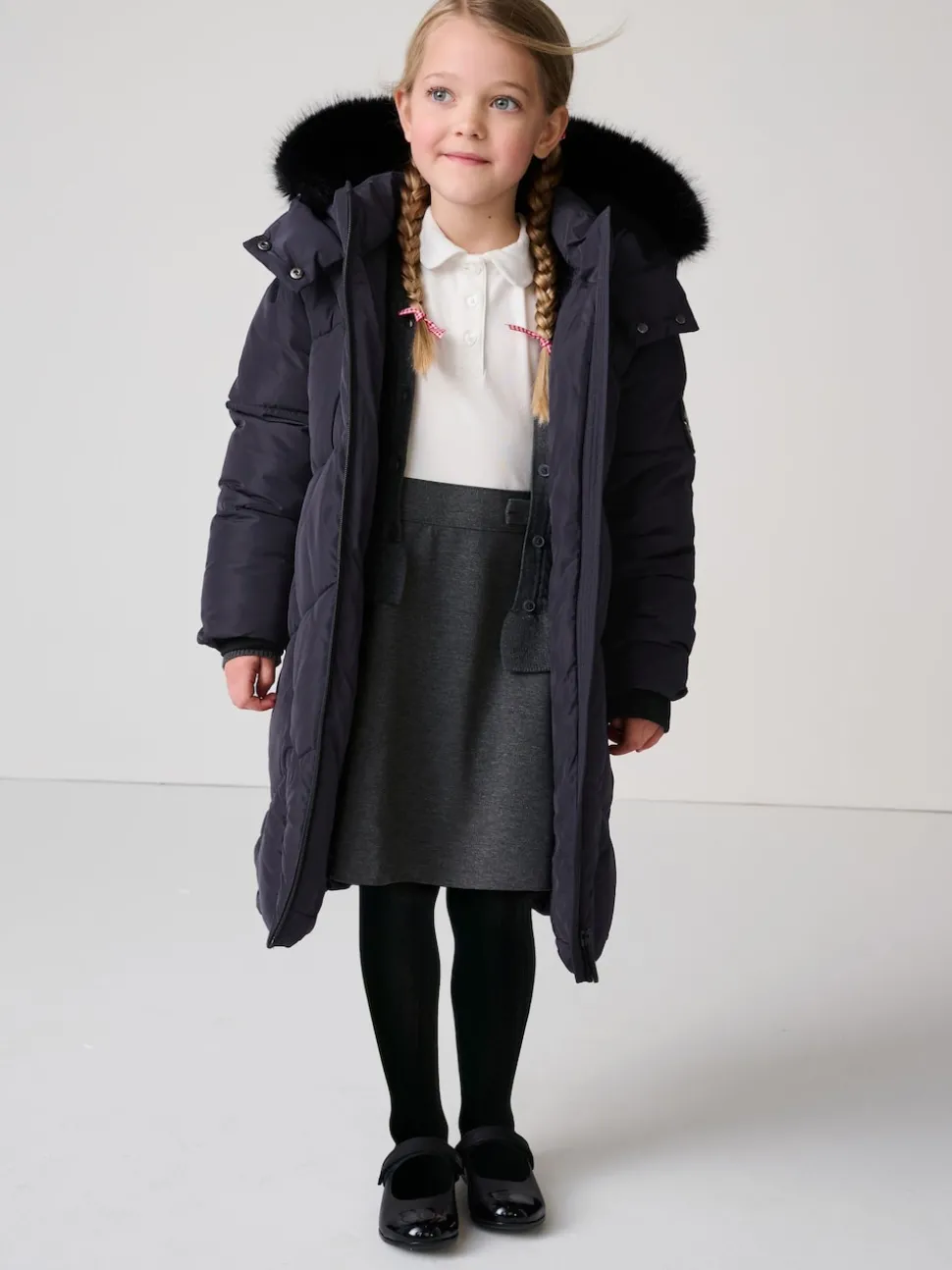 Clarks Navy Girls Shower Resistant Longline Padded Coat